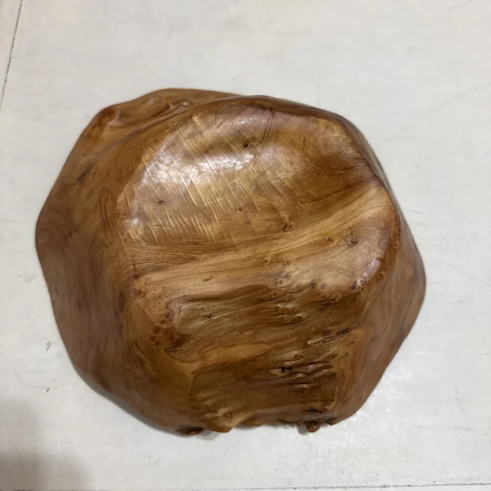 Vintage hand carved Teak wood Decorative Bowl Natural Wood Dough Bowl